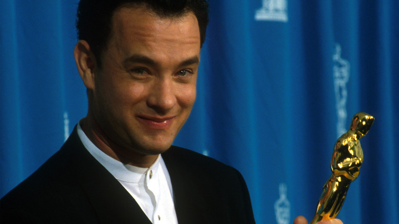 Tom Hanks shows off his Academy Award