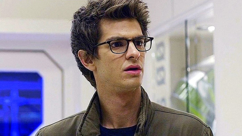 A bespectacled and shocked Peter Parker