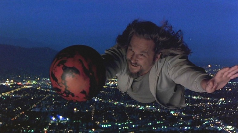 The Dude flying with bowling ball