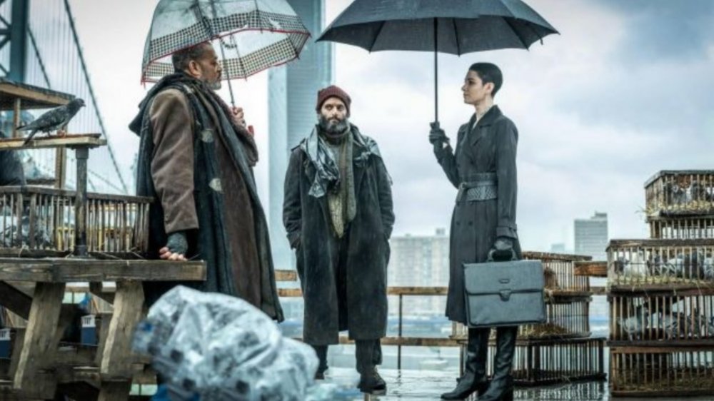 Laurence Fishburne as The Bowery King, Jason Mantzoukas as Tick Tock Man, and Asia Kate Dillon as The Adjudicator in John Wick: Chapter 3 - Parabellum 