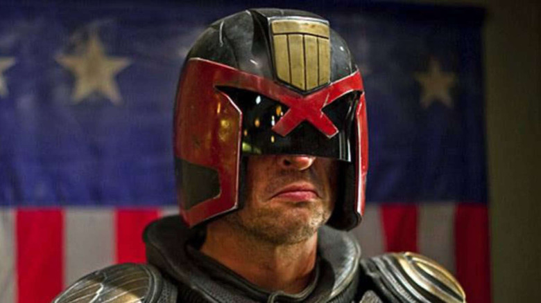 Judge Dredd grimacing