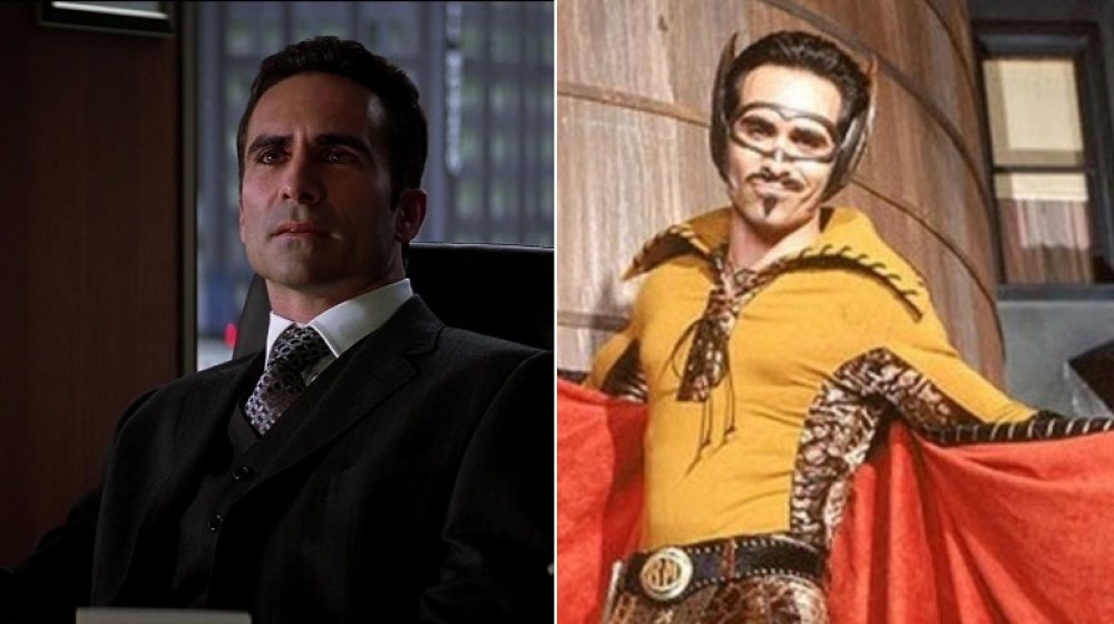 Split image of Nestor Carbonell as the mayor of Gotham and as Batmanuel on The Tick