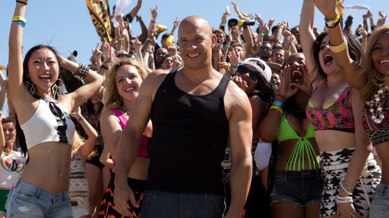 Dom Toretto smiles in front of crowd