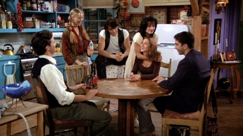 Friends cast in Monica's kitchen