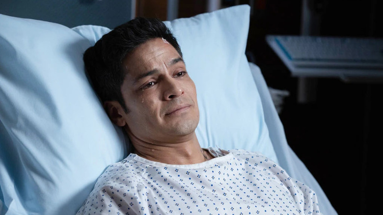 Melendez crying on hospital bed