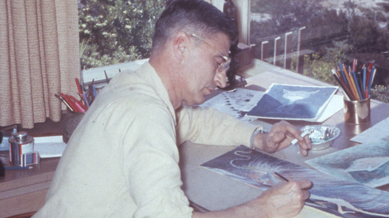 Dr. Seuss working at his home