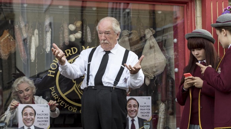 Michael Gambon in suspenders