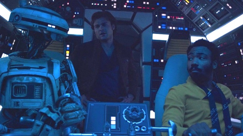 L3, Han, and Lando riding in Falcon