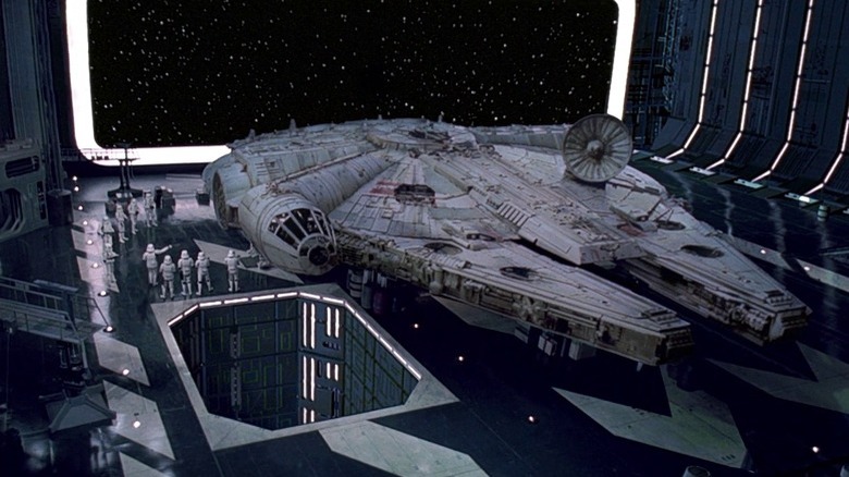 Falcon in docking bay