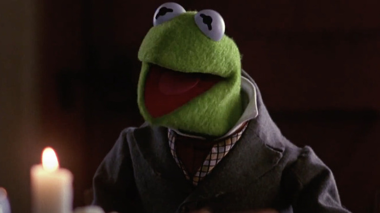 Kermit the Frog as Bob Cratchit, speaking