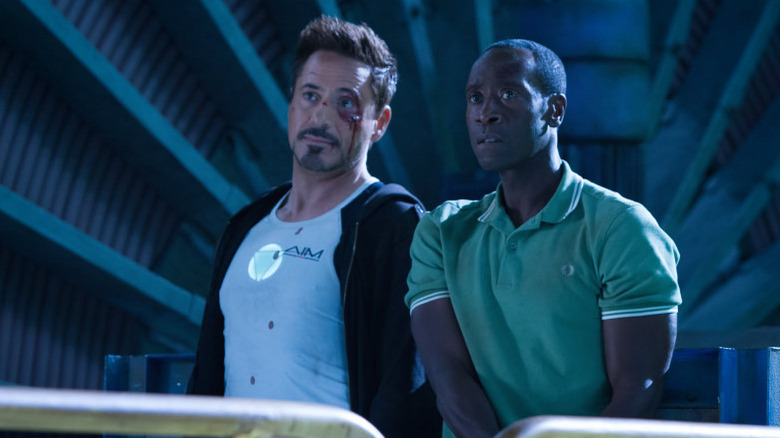 Tony and Rhodey side by side