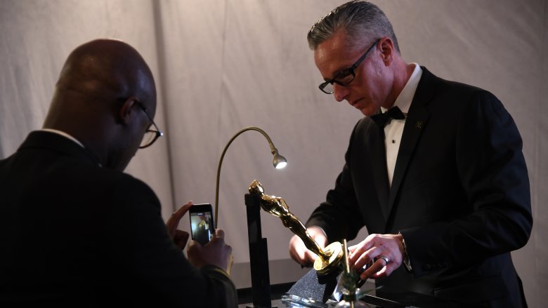 Best Director winner Barry Jenkins has his Oscar engraved