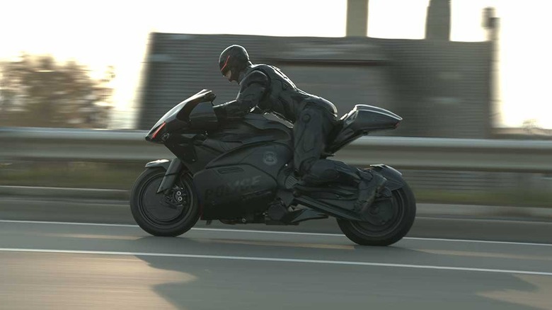 RoboCop riding a motorcycle