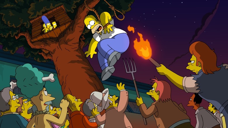 Homer being attacked by a mob