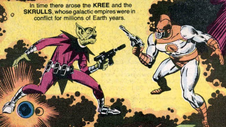 An image from the comics of Kree and Skrulls at war