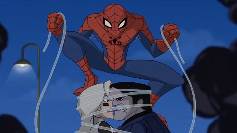 Spider-Man tying up the villains