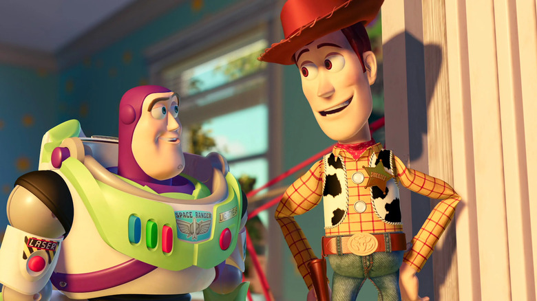 Buzz Lightyear and Woody talking