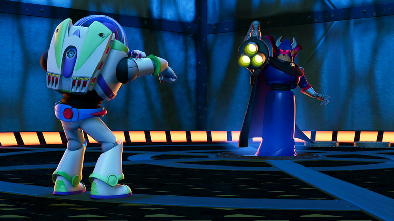 Zurg points gun at Buzz Lightyear