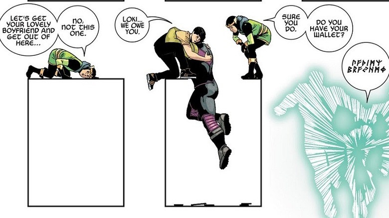 Kid Loki goes between the panels to help Wiccan