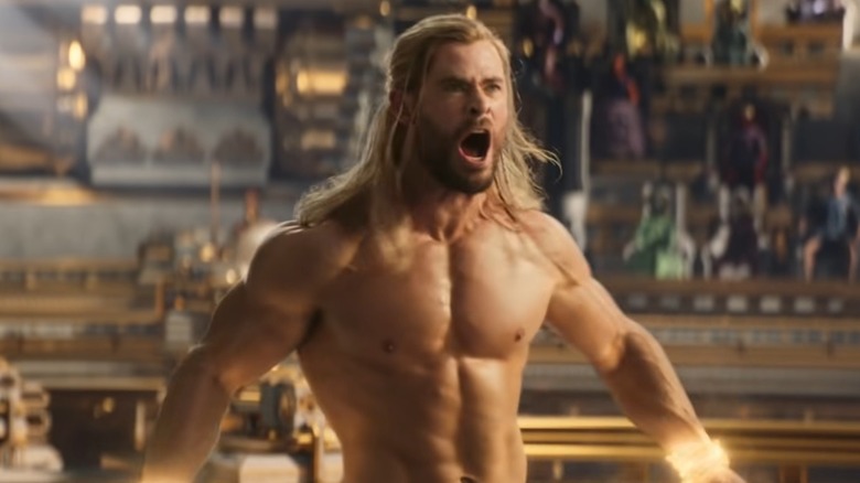 Shirtless Thor screaming