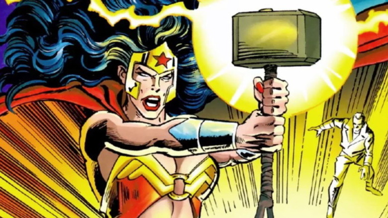 Wonder Woman wielding Mjolnir