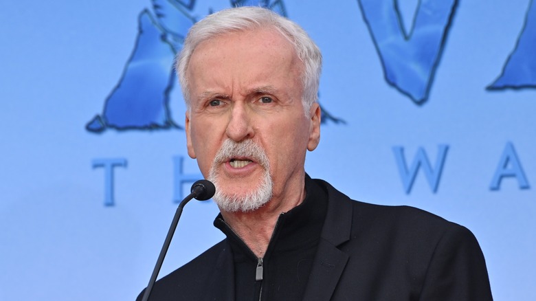 James Cameron gives a speech