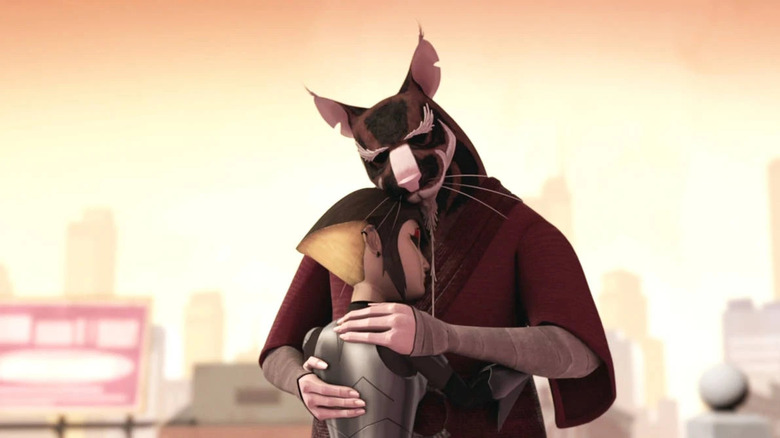 Splinter and Karai share a hug