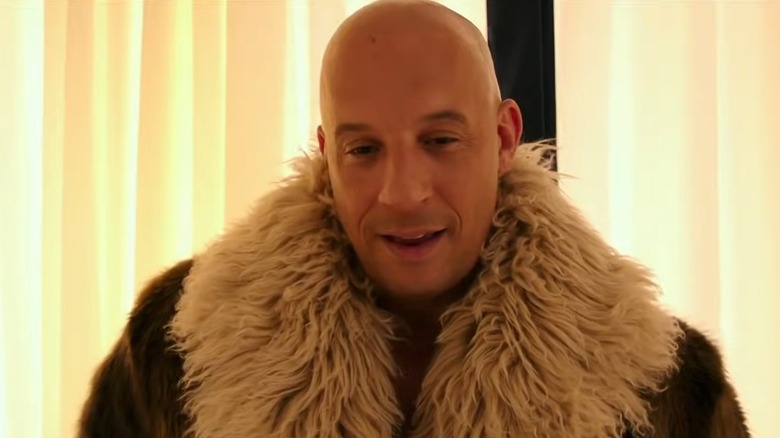 Xander Cage wearing a fur coat