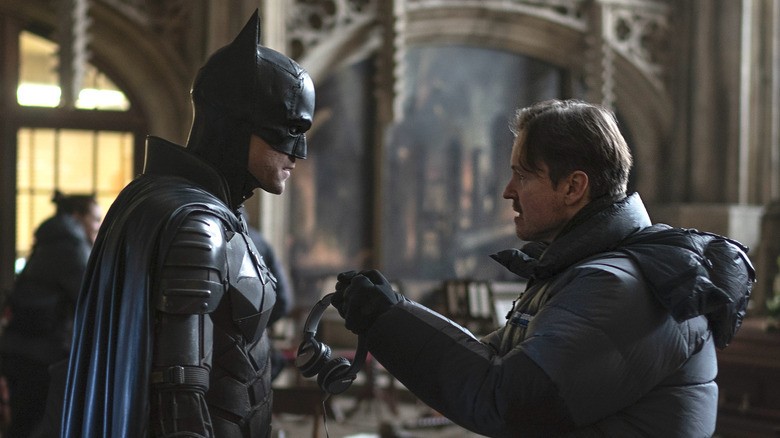 Matt Reeves directs Robert Pattinson on The Batman set
