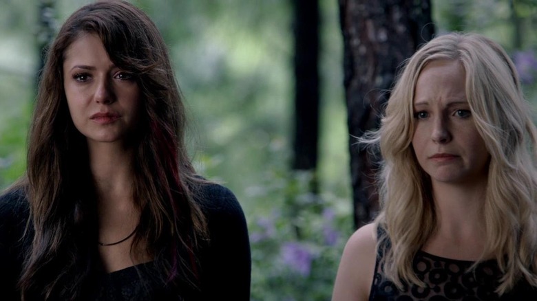 Elena and Caroline teary-eyed