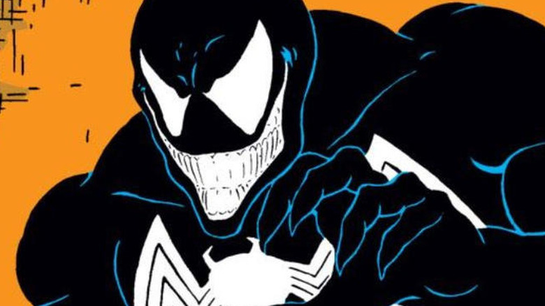 Venom smiles against orange background