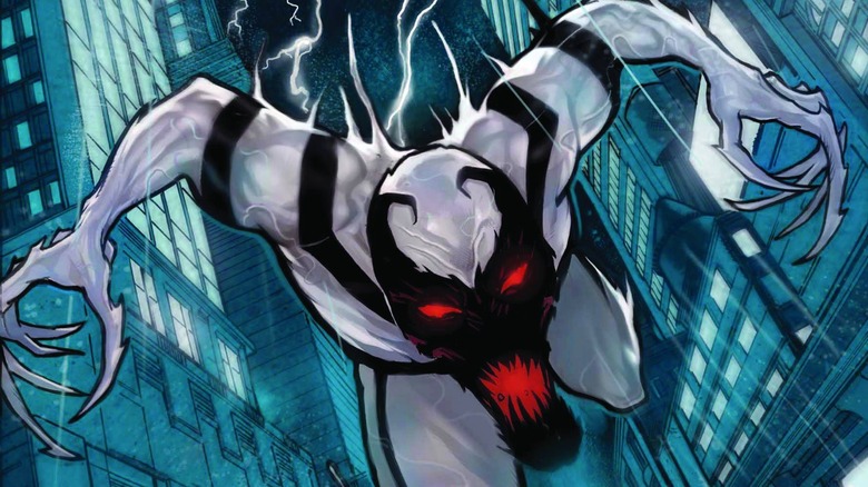 Anti-Venom leaps from stormy sky