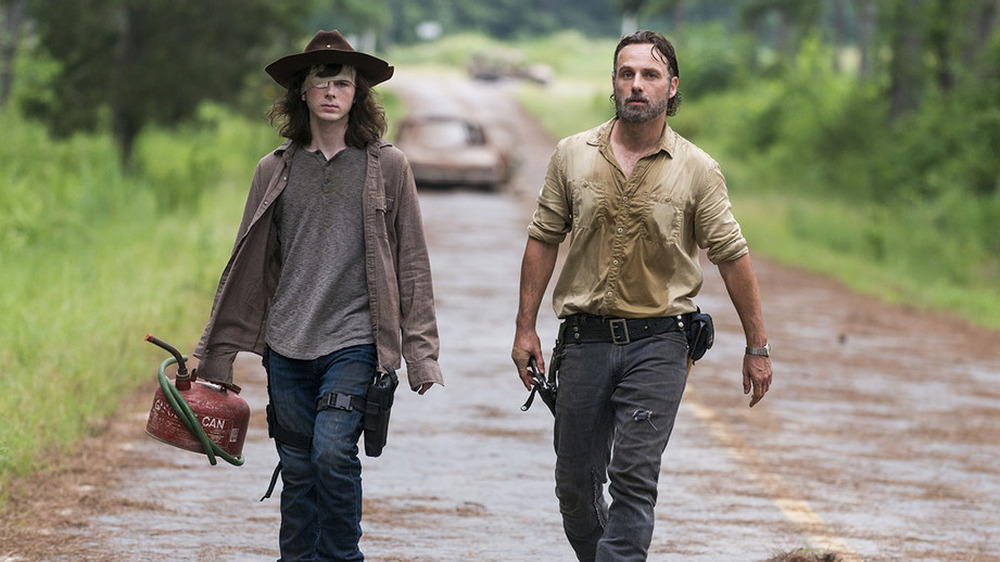 Carl and Rick Grimes walk