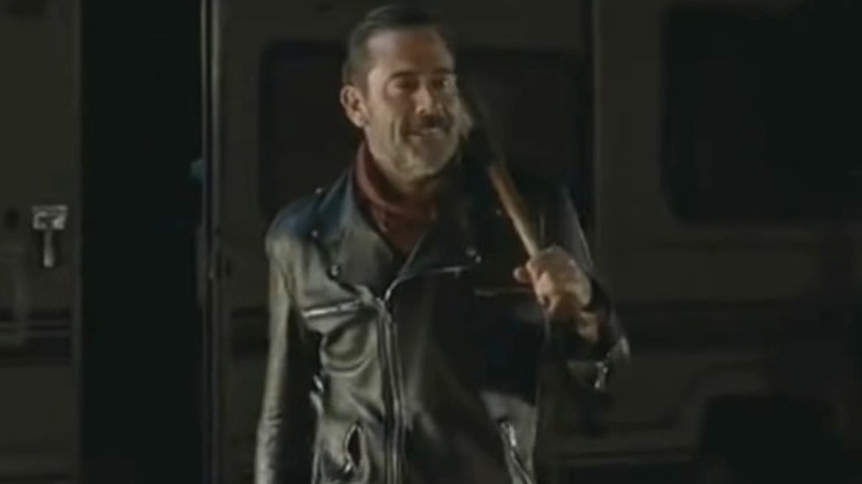 Negan walking out of his trailer on The Walking Dead