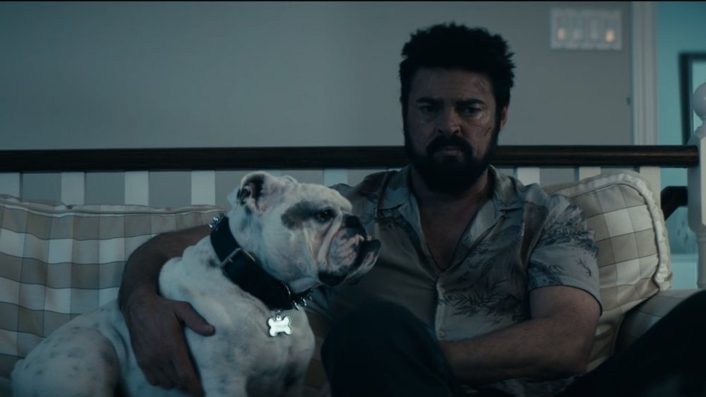 Karl Urban as Billy Butcher with Bentley as Terror the dog on The Boys