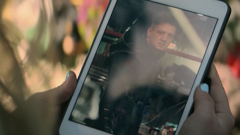 Clint Barton on an iPad held by Yelena Belova