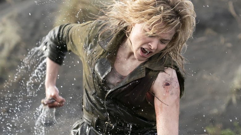 Chloë Grace Moretz punching a gremlin in Shadow in the Cloud