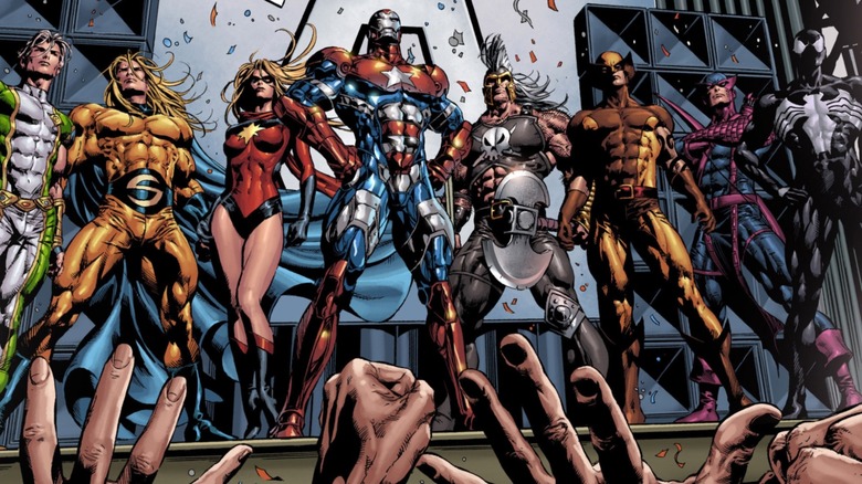 The Dark Avengers posing for crowd