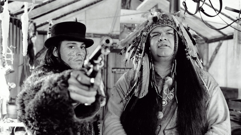 Johnny Depp points gun in Dead Man