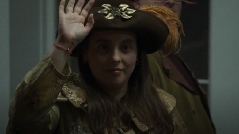 Jenna raising hand in LARP costume