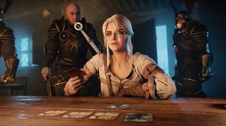 Ciri sitting and playing Gwent