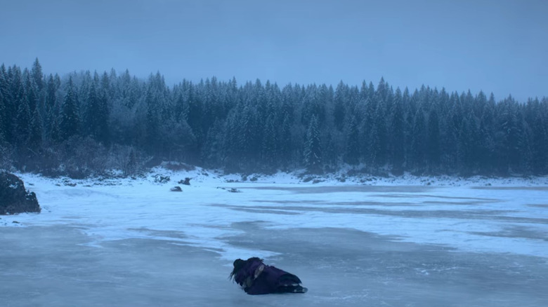 Yennefer lying on Ciri ice-skating