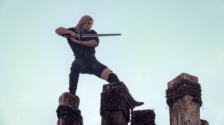 Henry Cavill training with a sword