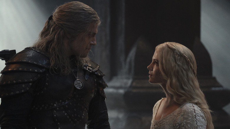 Geralt and Ciri looking at each other