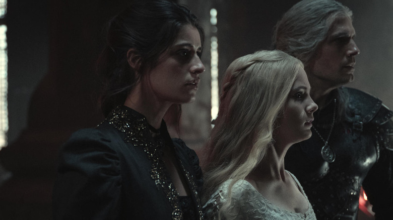 Yennefer, Ciri and Geralt looking worried