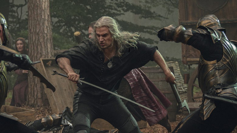 Geralt swinging his sword