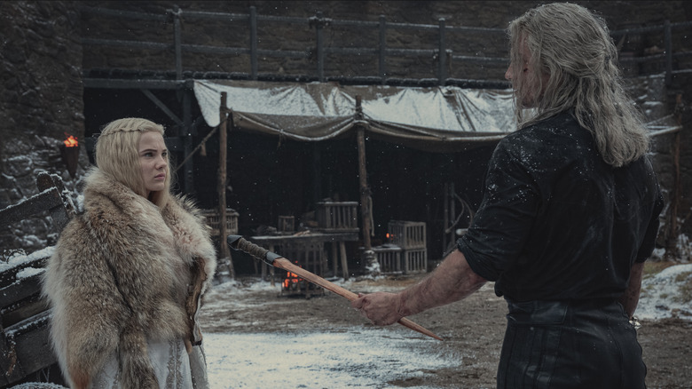 Freya Allan and Henry Cavill in 'The Witcher'