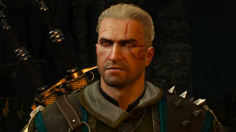 Geralt frowning in a cave