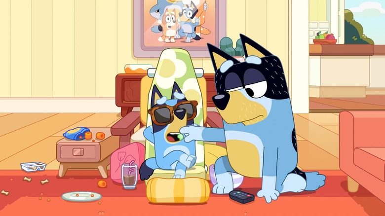 Bandit feeding Bluey