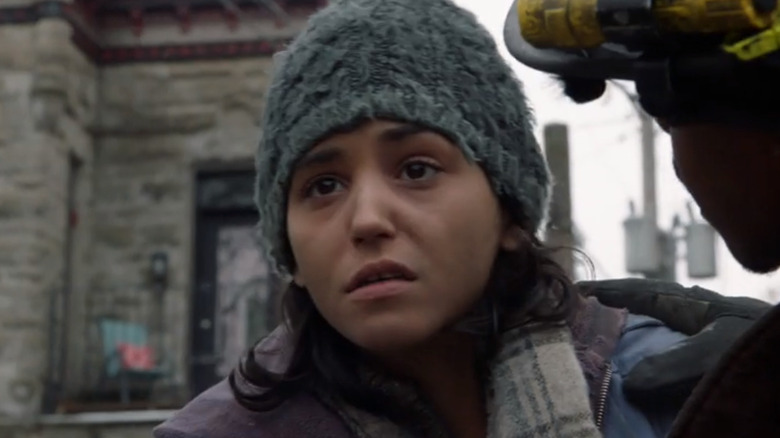 Samantha Gonzalez Vanessa Chicago Fire outside knit cap frowning